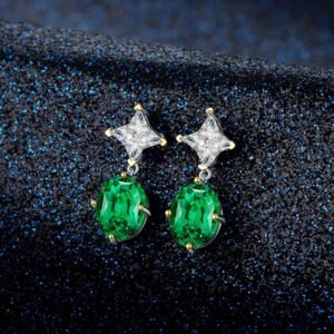 Oval 5A Green Zirconia Female Luxurious S925 Drop Earrings