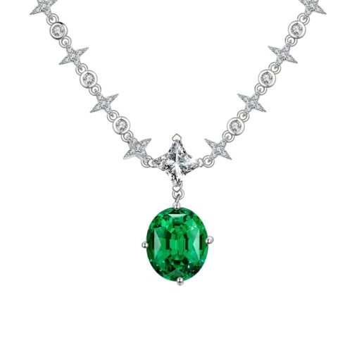 Oval 5A Green Zirconia Female Luxurious S925 Necklace