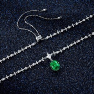 Oval 5A Green Zirconia Female Luxurious S925 Necklace