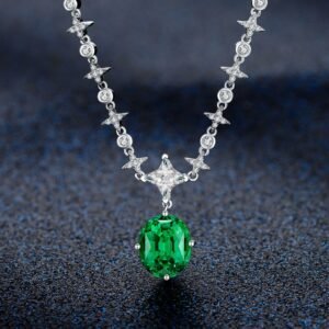 Oval 5A Green Zirconia Female Luxurious S925 Necklace