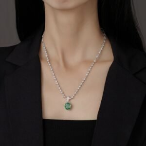 Oval 5A Green Zirconia Female Luxurious S925 Necklace