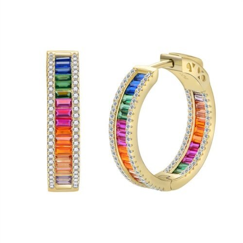 Pave Channel Rainbow Cubic Zirconia Hoop Earrings