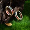 Pave Channel Rainbow Cubic Zirconia Hoop Earrings