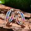 Pave Channel Rainbow Cubic Zirconia Hoop Earrings