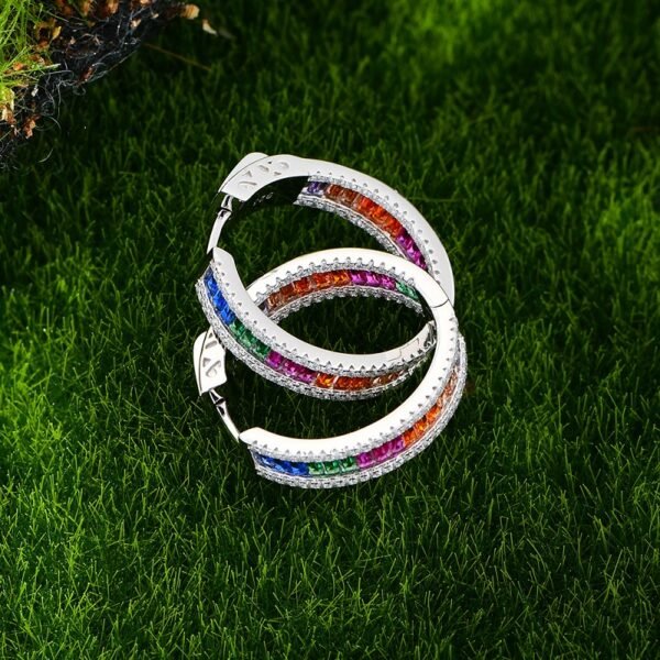 Pave Channel Rainbow Cubic Zirconia Hoop Earrings