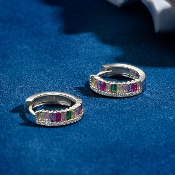 Pave Emerald Cut Rainbow Cubic Zirconia Drop Earrings