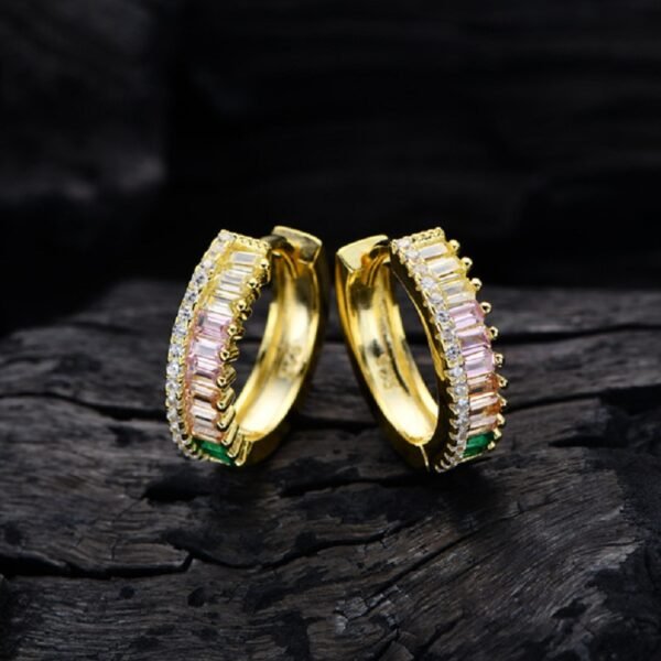 Pave Emerald Cut Rainbow Cubic Zirconia Drop Earrings