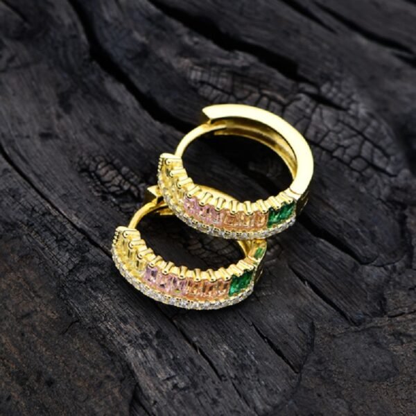 Pave Emerald Cut Rainbow Cubic Zirconia Drop Earrings