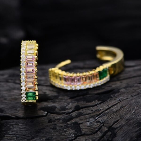 Pave Emerald Cut Rainbow Cubic Zirconia Drop Earrings