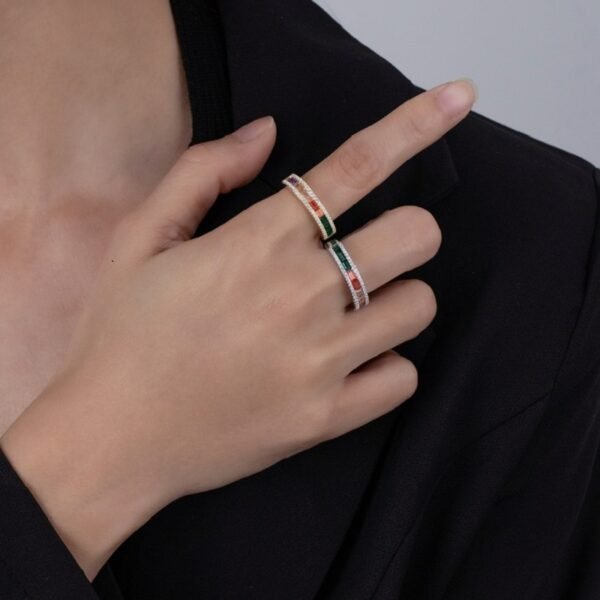 Pave Emerald Cut Rainbow Cubic Zirconia Ring