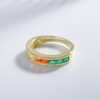 Pave Emerald Cut Rainbow Cubic Zirconia Ring