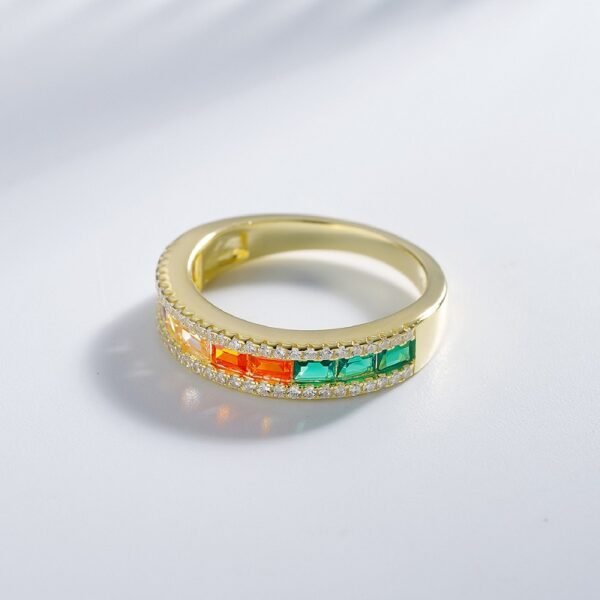 Pave Emerald Cut Rainbow Cubic Zirconia Ring
