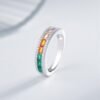 Pave Emerald Cut Rainbow Cubic Zirconia Ring