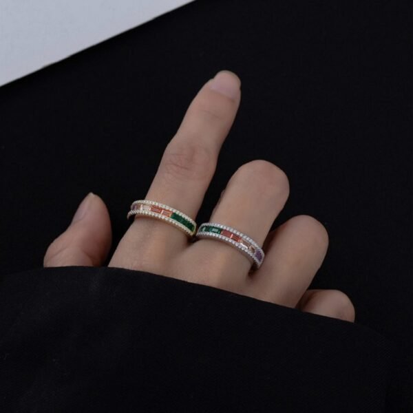 Pave Emerald Cut Rainbow Cubic Zirconia Ring