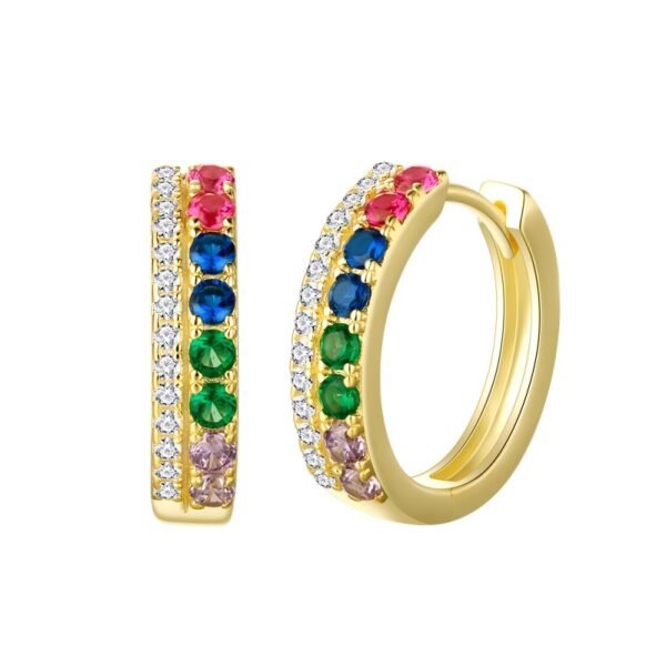 Pave Round Rainbow Cubic Zirconia Hoop Earrings