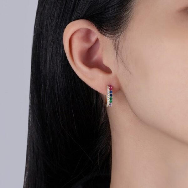Pave Round Rainbow Cubic Zirconia Hoop Earrings