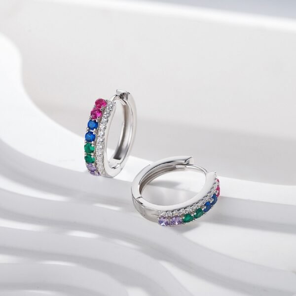 Pave Round Rainbow Cubic Zirconia Hoop Earrings