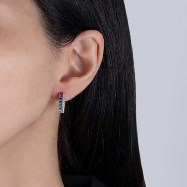 Pave Round Rainbow Cubic Zirconia Hoop Earrings