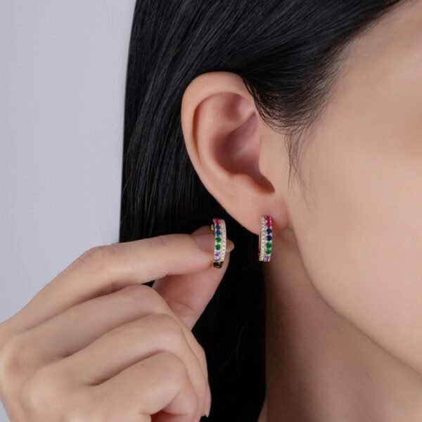 Pave Round Rainbow Cubic Zirconia Hoop Earrings