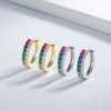 Pave Round Rainbow Cubic Zirconia Hoop Earrings