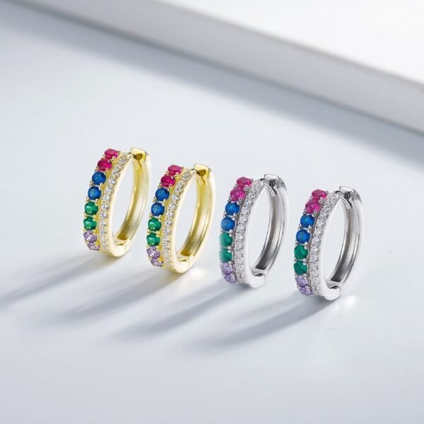 Pave Round Rainbow Cubic Zirconia Hoop Earrings