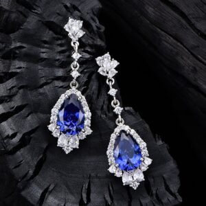 Pear Shape Blue Zirconia Luxury S925 Dangle Earrings