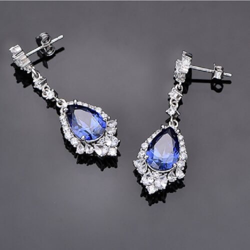 Pear Shape Blue Zirconia Luxury S925 Dangle Earrings