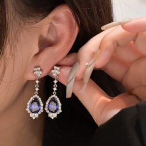 Pear Shape Blue Zirconia Luxury S925 Dangle Earrings