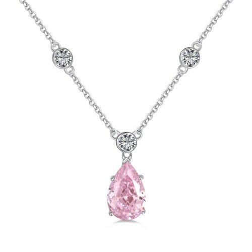 Pear Shape Pink Zirconia S925 Silver Necklace