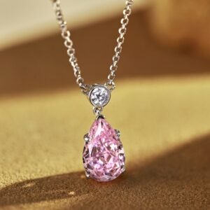 Pear Shape Pink Zirconia S925 Silver Necklace