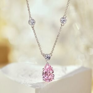 Pear Shape Pink Zirconia S925 Silver Necklace