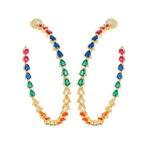 Pear Shape Rainbow Cubic Zirconia Drop Earrings