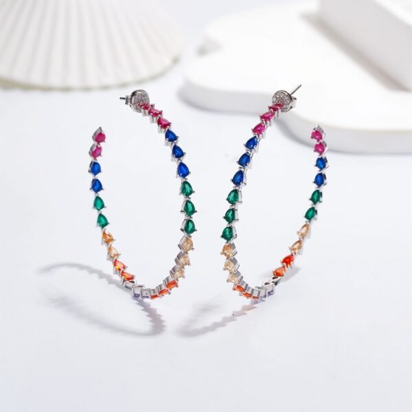 Pear Shape Rainbow Cubic Zirconia Drop Earrings
