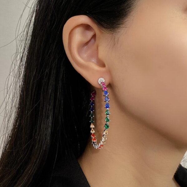 Pear Shape Rainbow Cubic Zirconia Drop Earrings