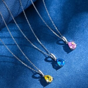 Pear Shaped Colored Cubic Zirconia S925 Necklace