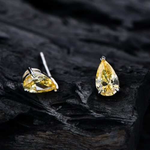 Pear Shaped Yellow Cubic Zirconia S925 Stud Earrings