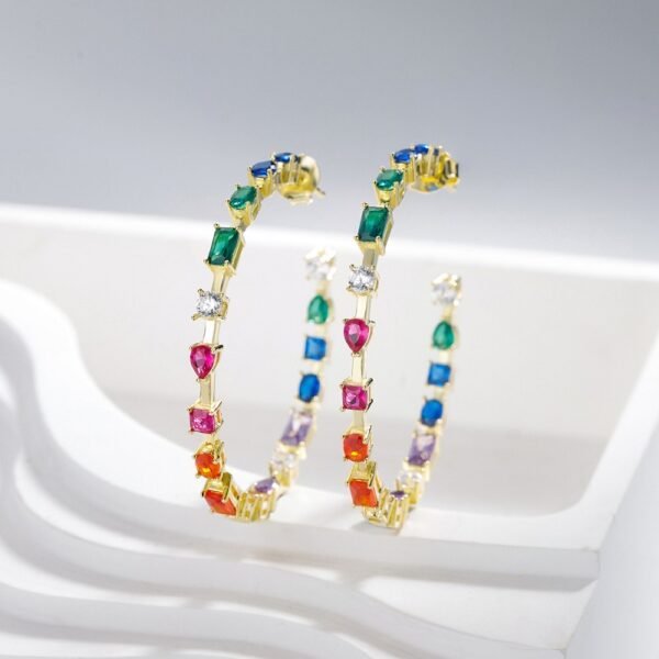 Personality Mix Shape Rainbow Cubic Zirconia Drop Earrings