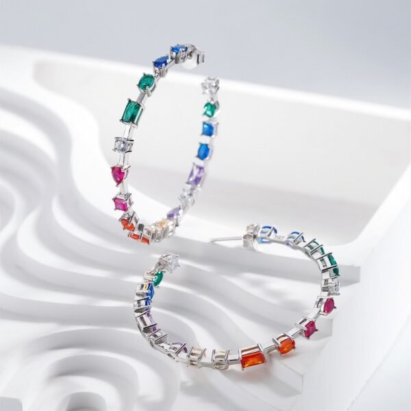 Personality Mix Shape Rainbow Cubic Zirconia Drop Earrings