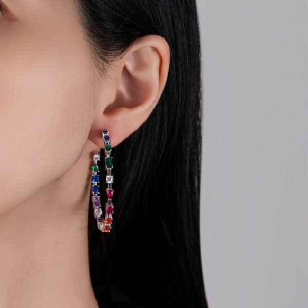 Personality Mix Shape Rainbow Cubic Zirconia Drop Earrings