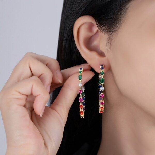 Personality Mix Shape Rainbow Cubic Zirconia Drop Earrings