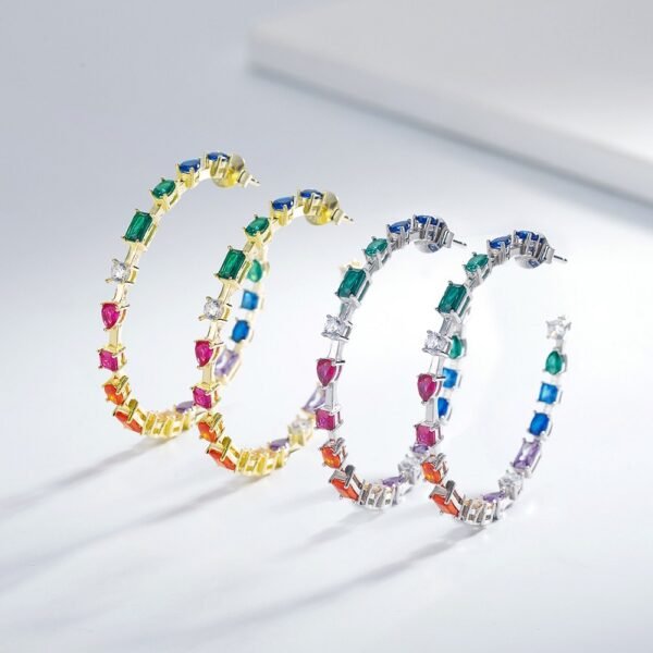 Personality Mix Shape Rainbow Cubic Zirconia Drop Earrings
