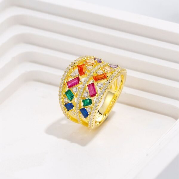 Personality Wide Design Rainbow Cubic Zirconia Ring