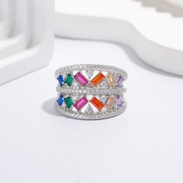 Personality Wide Design Rainbow Cubic Zirconia Ring