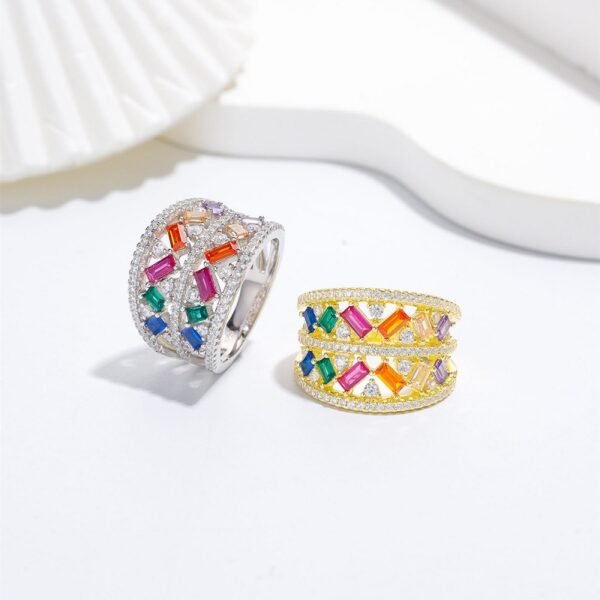 Personality Wide Design Rainbow Cubic Zirconia Ring