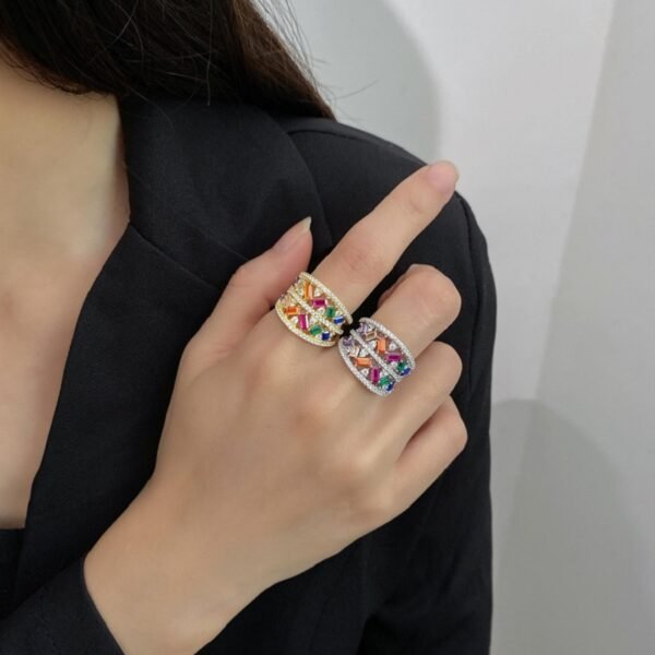 Personality Wide Design Rainbow Cubic Zirconia Ring