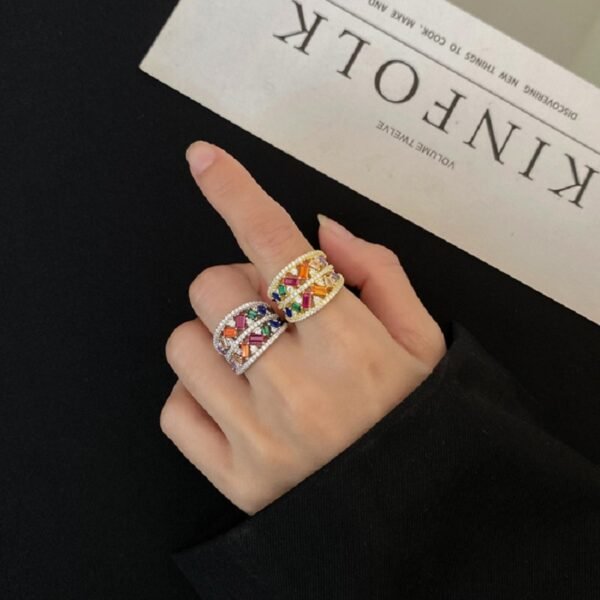 Personality Wide Design Rainbow Cubic Zirconia Ring