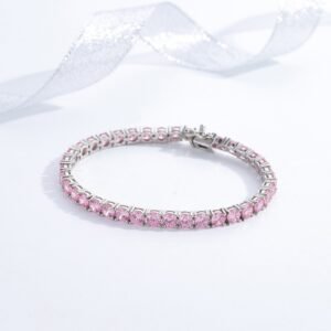 Pink Round Cubic Zirconia S925 Tennis Bracelet