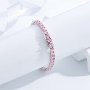 Pink Round Cubic Zirconia S925 Tennis Bracelet