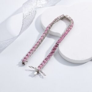 Pink Round Cubic Zirconia S925 Tennis Bracelet