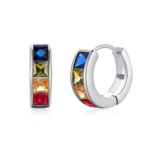 Princess Cut Rainbow Cubic Zirconia Hoop Earrings